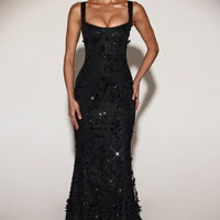 Vashinata Robe de Soirée Corsetée à Appliques - Noir