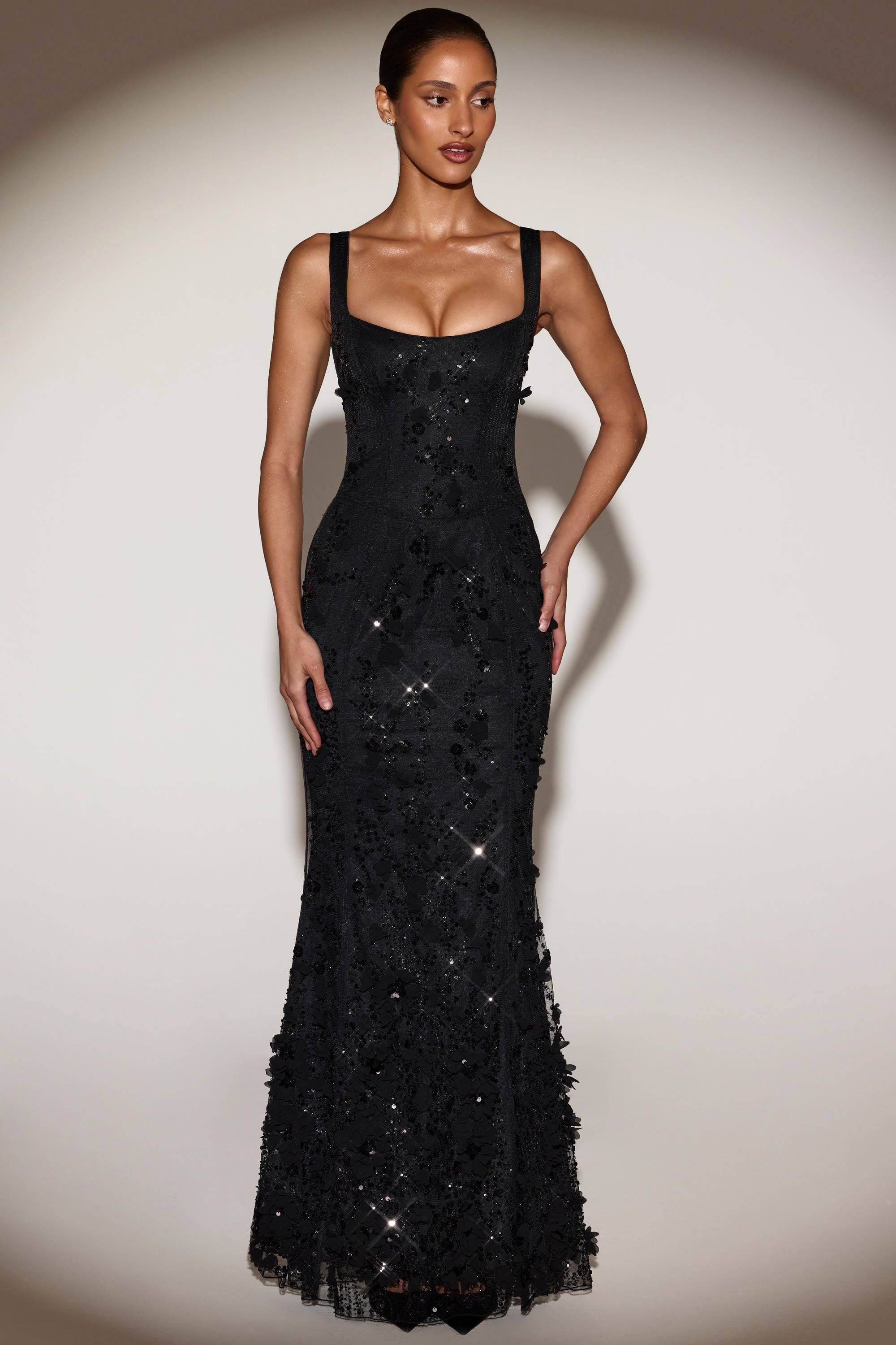 Vashinata Robe de Soirée Corsetée à Appliques - Noir