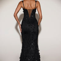 Vashinata Robe de Soirée Corsetée à Appliques - Noir