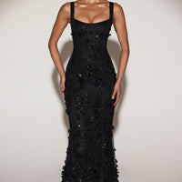 Vashinata Robe de Soirée Corsetée à Appliques - Noir