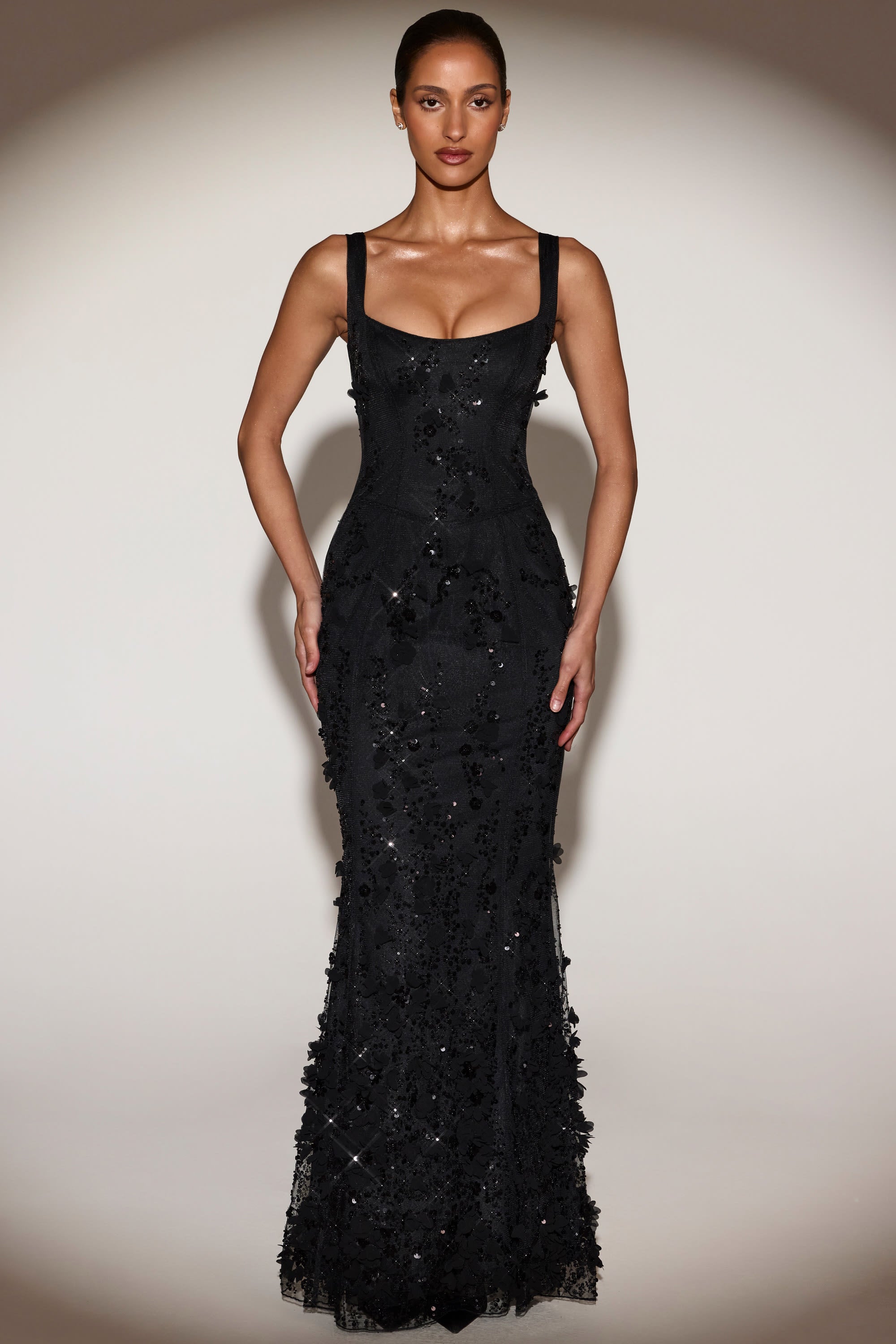 Vashinata Robe de Soirée Corsetée à Appliques - Noir