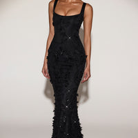 Vashinata Robe de Soirée Corsetée à Appliques - Noir