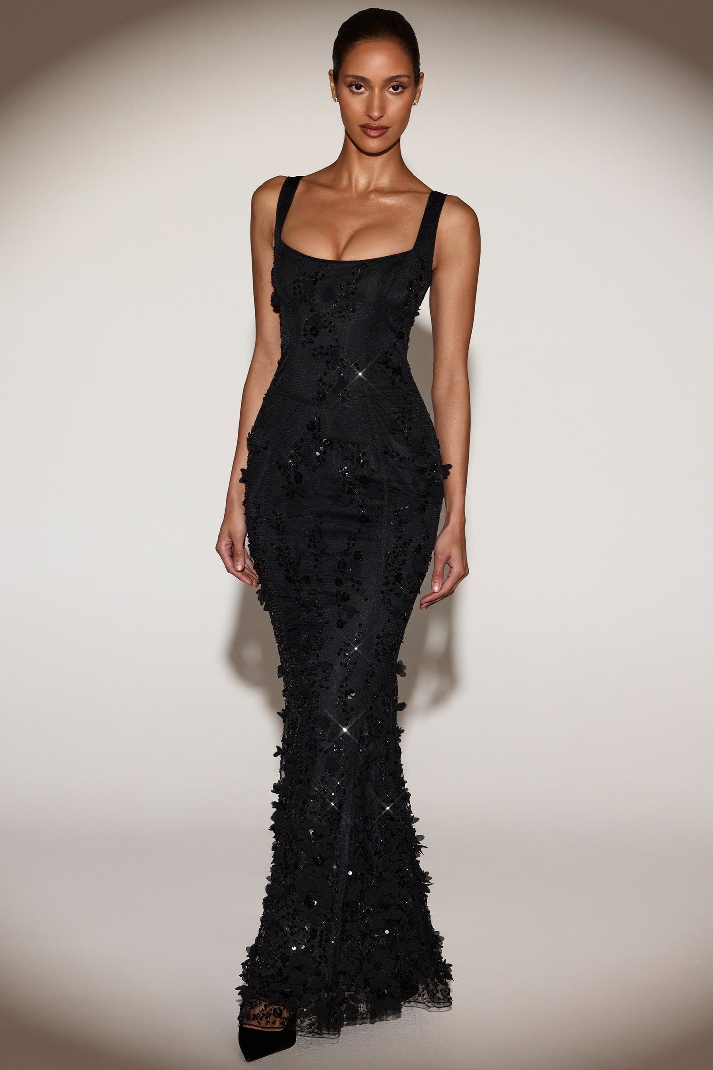 Vashinata Robe de Soirée Corsetée à Appliques - Noir