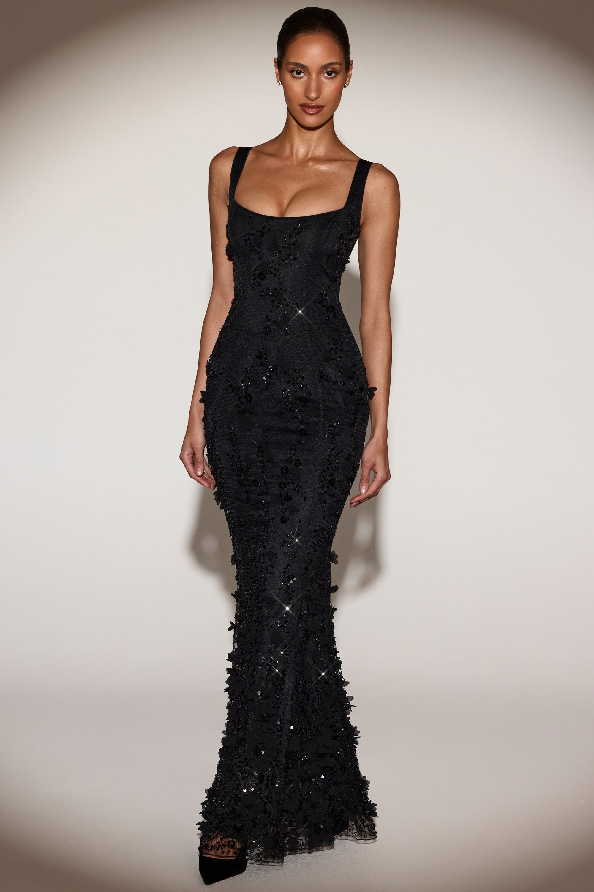 Vashinata Robe de Soirée Corsetée à Appliques - Noir