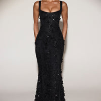 Vashinata Robe de Soirée Corsetée à Appliques - Noir