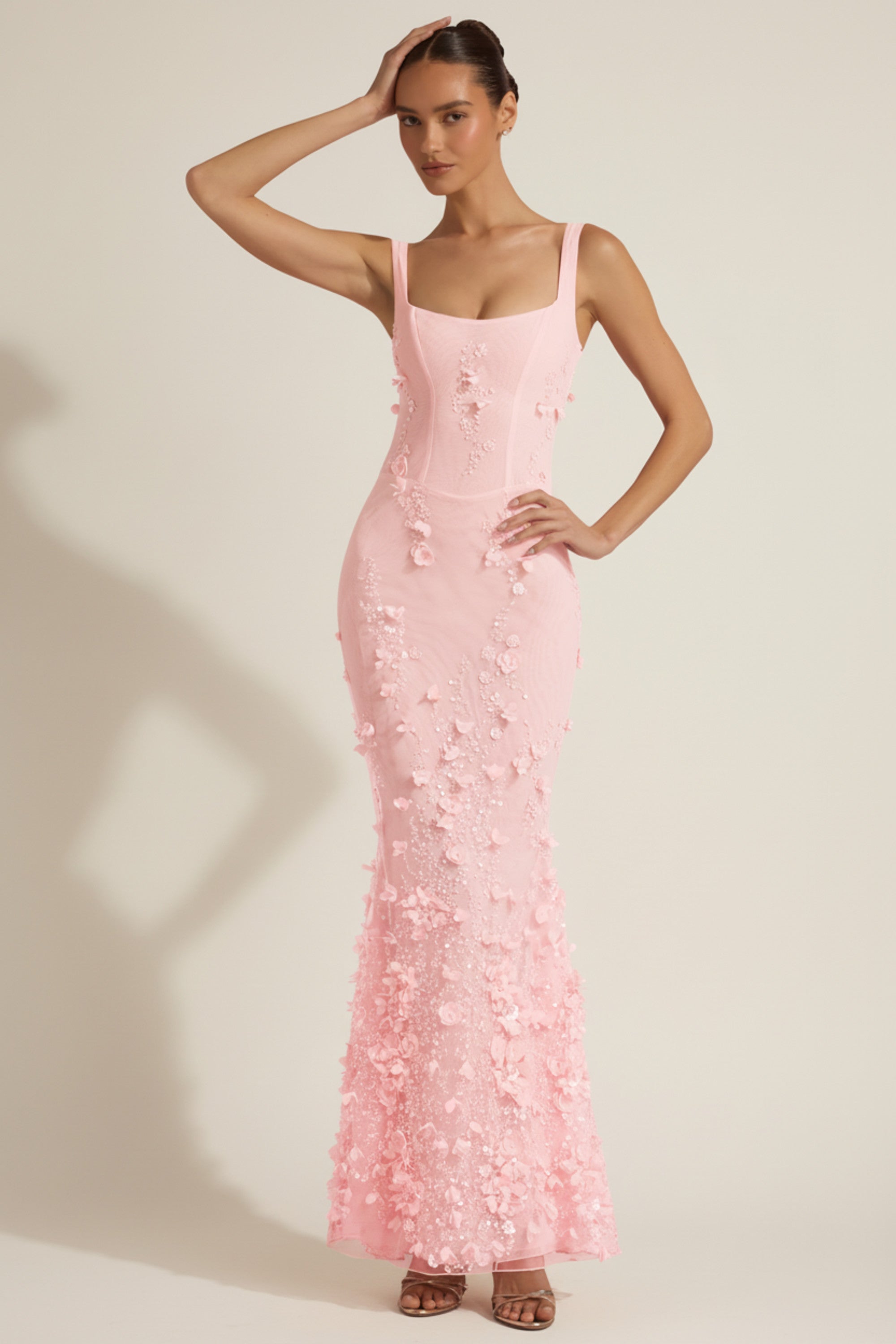 Vashinata Robe de Soirée Corsetée à Appliques - Rose