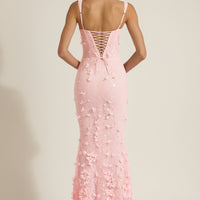 Vashinata Robe de Soirée Corsetée à Appliques - Rose
