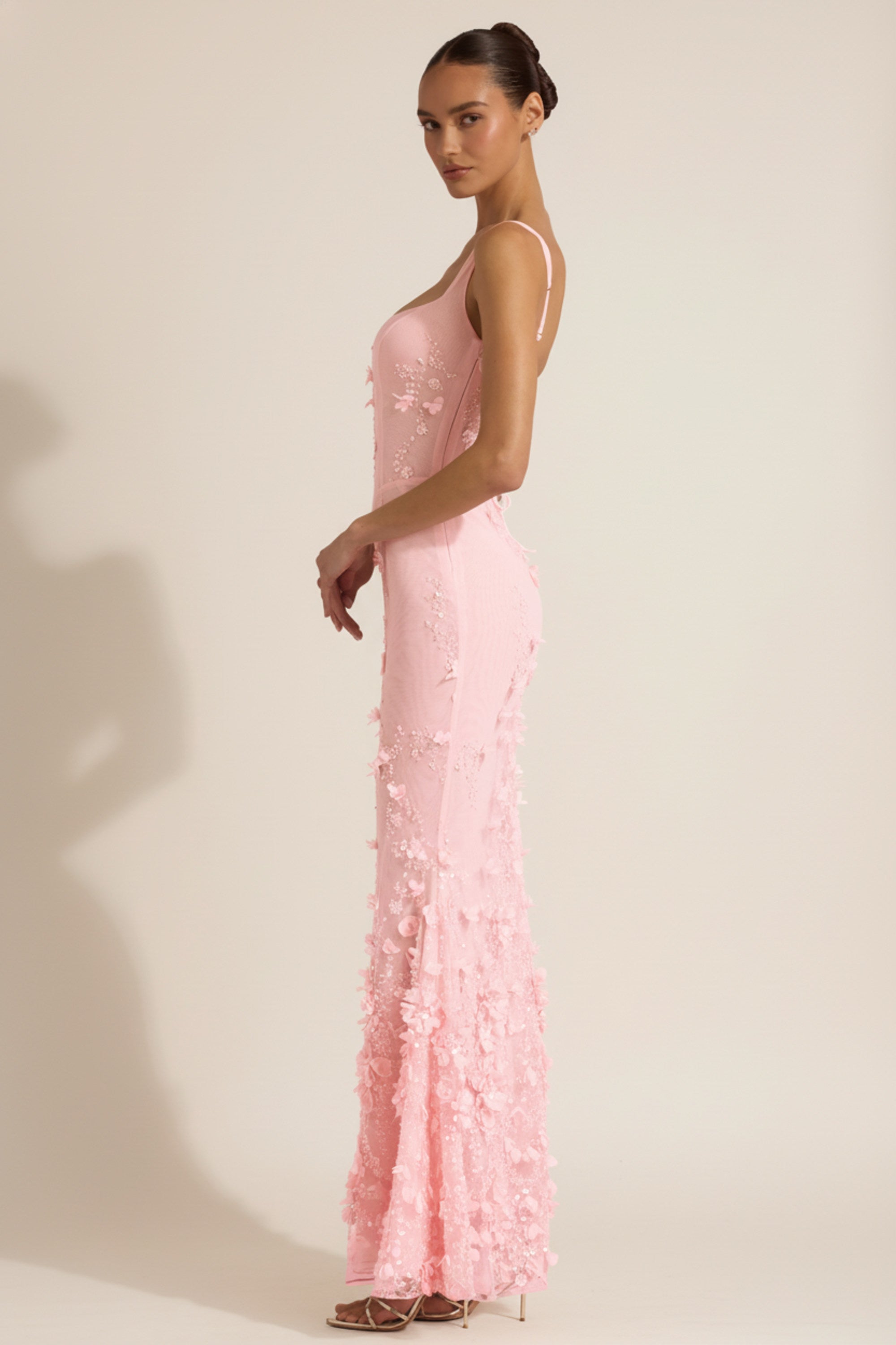 Vashinata Robe de Soirée Corsetée à Appliques - Rose