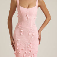 Vashinata Robe de Soirée Corsetée à Appliques - Rose