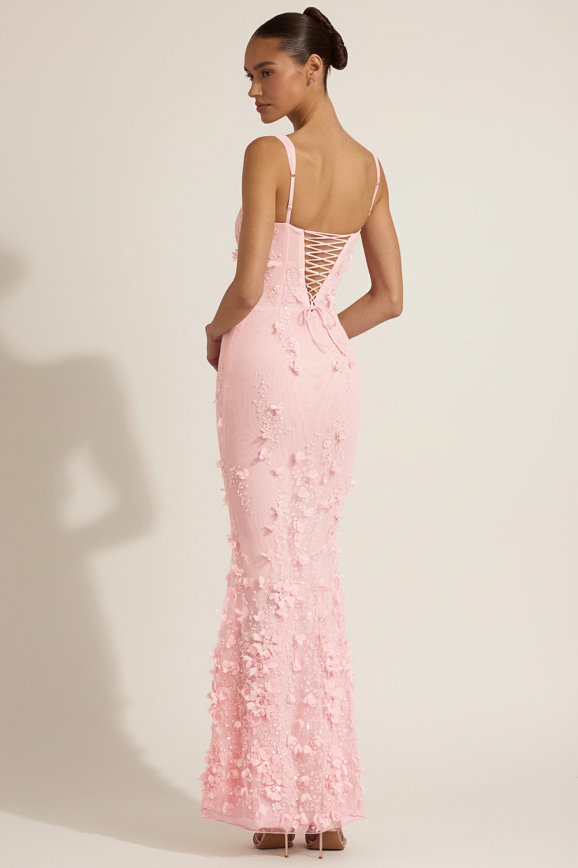 Vashinata Robe de Soirée Corsetée à Appliques - Rose