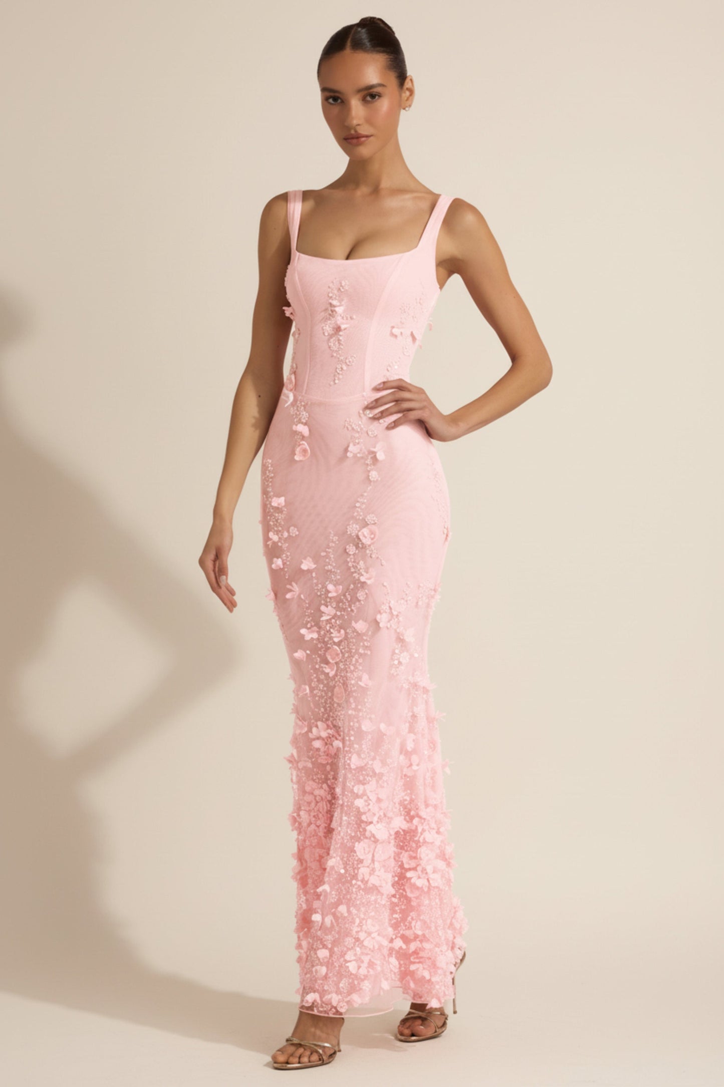 Vashinata Robe de Soirée Corsetée à Appliques - Rose