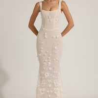 Vashinata Robe de Soirée Corsetée à Appliques - Blanc