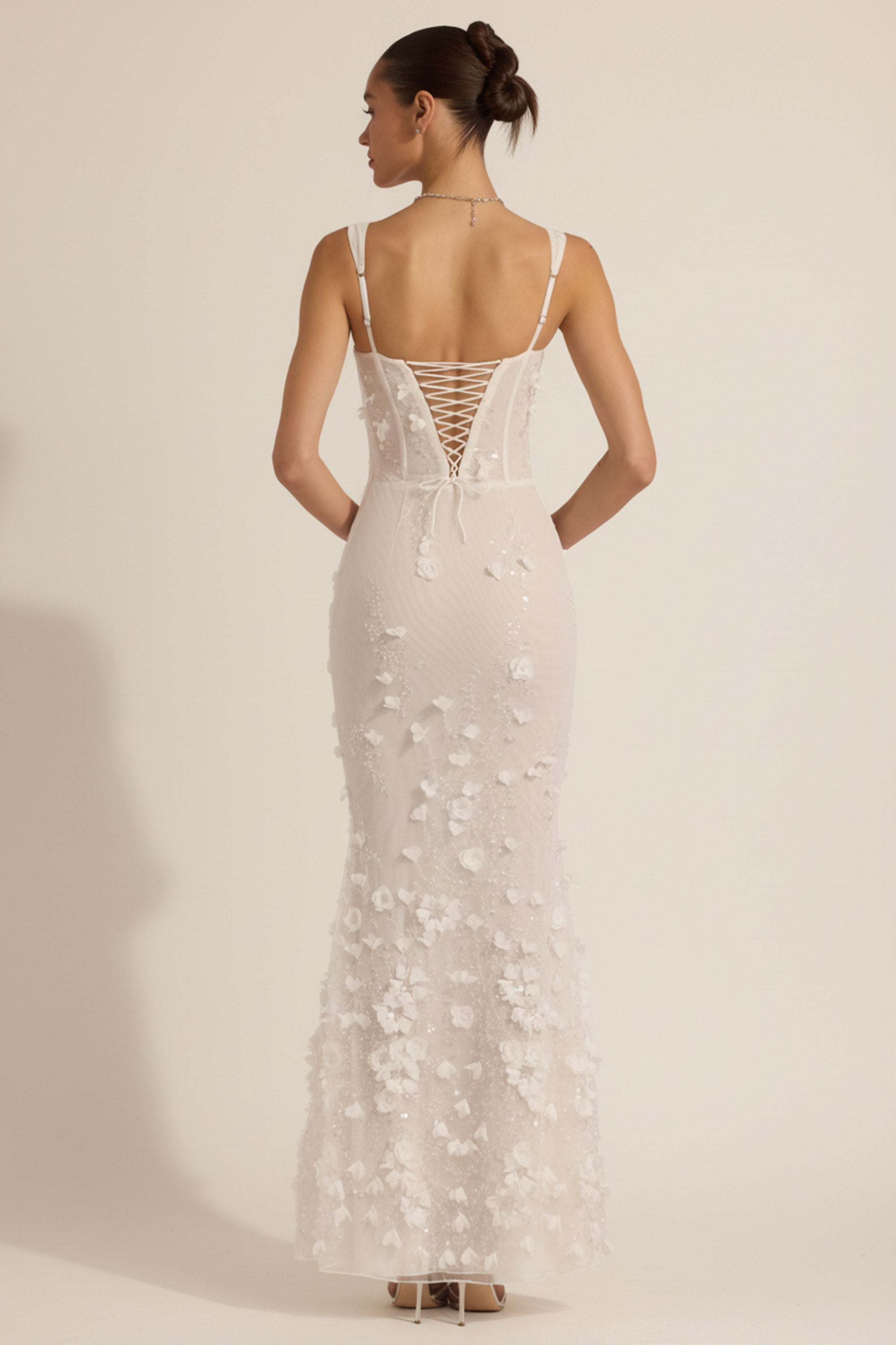 Vashinata Robe de Soirée Corsetée à Appliques - Blanc