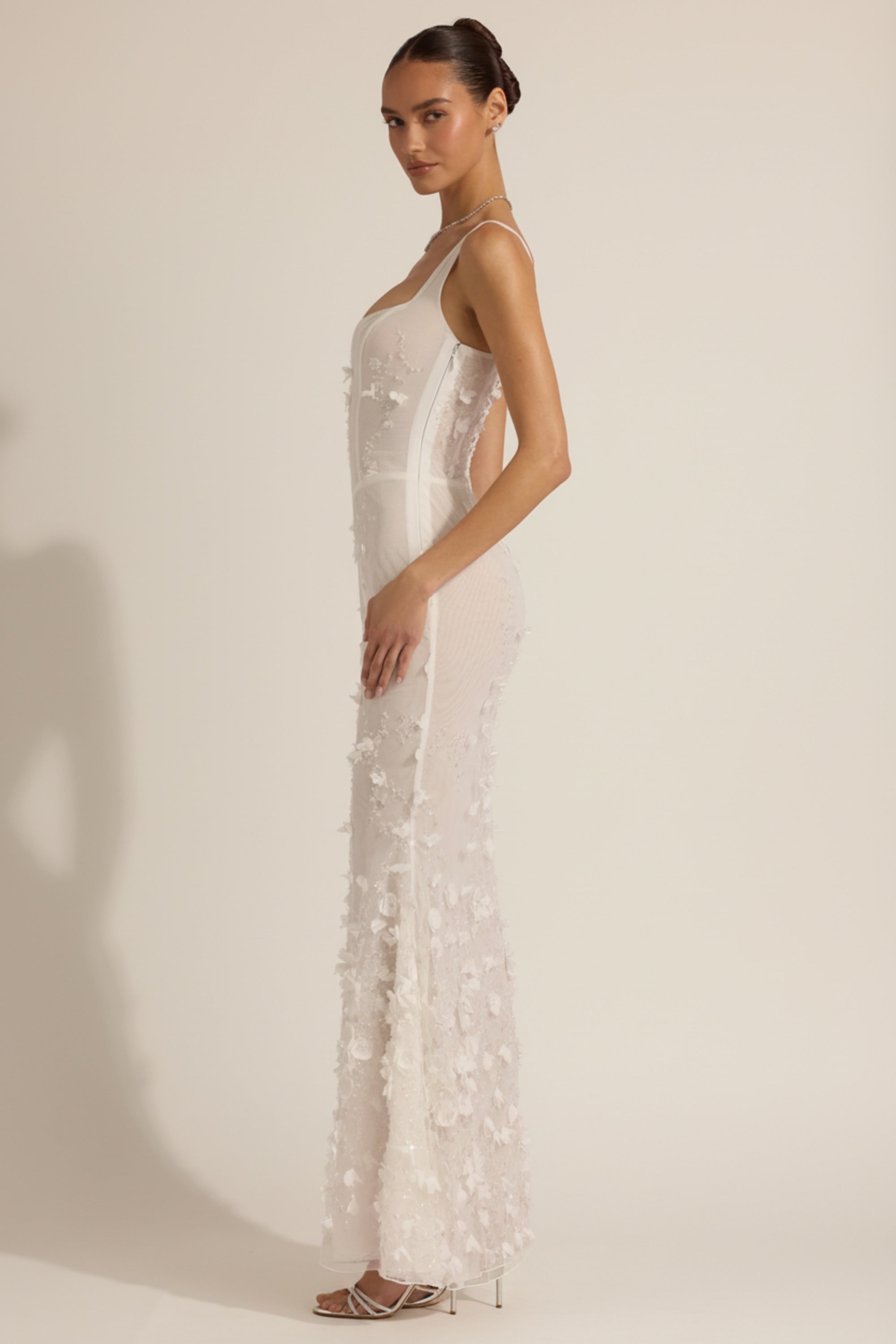 Vashinata Robe de Soirée Corsetée à Appliques - Blanc
