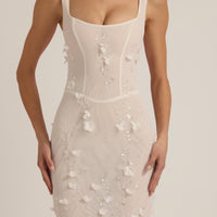 Vashinata Robe de Soirée Corsetée à Appliques - Blanc