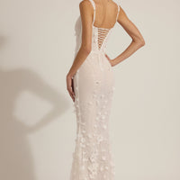 Vashinata Robe de Soirée Corsetée à Appliques - Blanc
