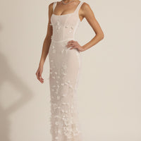 Vashinata Robe de Soirée Corsetée à Appliques - Blanc