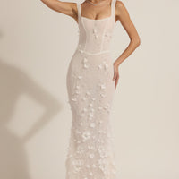 Vashinata Robe de Soirée Corsetée à Appliques - Blanc