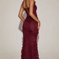 Vashinata Robe de Soirée Corsetée à Appliques - Bordeaux
