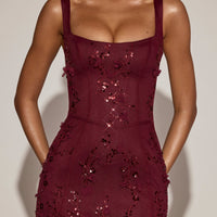 Vashinata Robe de Soirée Corsetée à Appliques - Bordeaux