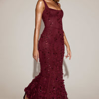 Vashinata Robe de Soirée Corsetée à Appliques - Bordeaux