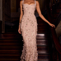 Vashinata Robe de Soirée Corsetée à Appliques - Or