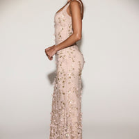 Vashinata Robe de Soirée Corsetée à Appliques - Or