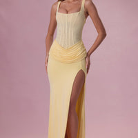 Celeste Robe de Demoiselle d'Honneur Drapée en Mesh Premium - Jaune Beurre