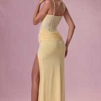 Celeste Robe de Demoiselle d'Honneur Drapée en Mesh Premium - Jaune Beurre