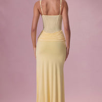 Celeste Robe de Demoiselle d'Honneur Drapée en Mesh Premium - Jaune Beurre