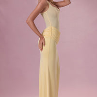 Celeste Robe de Demoiselle d'Honneur Drapée en Mesh Premium - Jaune Beurre