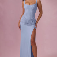 Celeste Robe de Demoiselle d'Honneur Drapée en Mesh Premium - Bleu Poudré