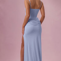 Celeste Robe de Demoiselle d'Honneur Drapée en Mesh Premium - Bleu Poudré