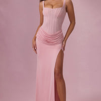 Celeste Robe de Demoiselle d'Honneur Drapée en Mesh Premium - Rose Poudré