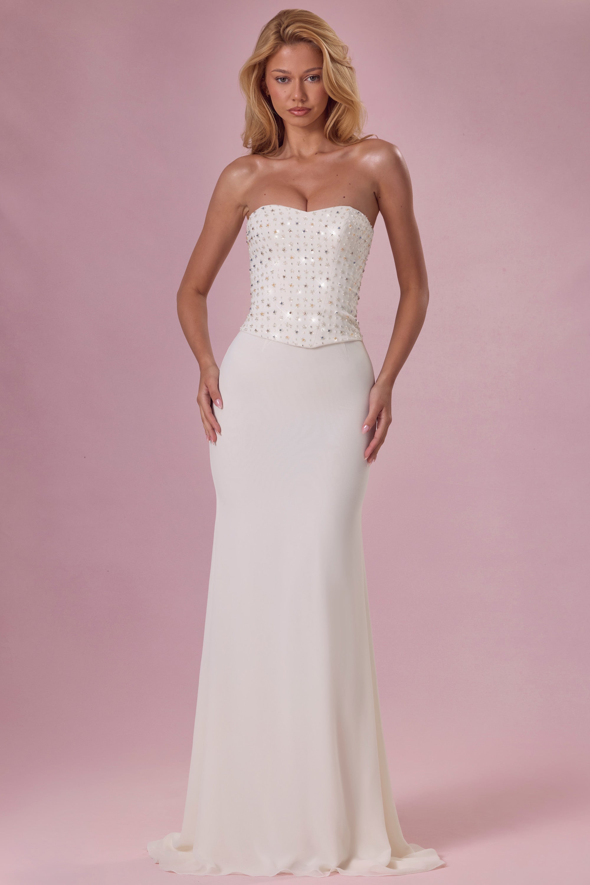 Mira Robe Gown Corset Sans Bretelles Ornée - Ivoire