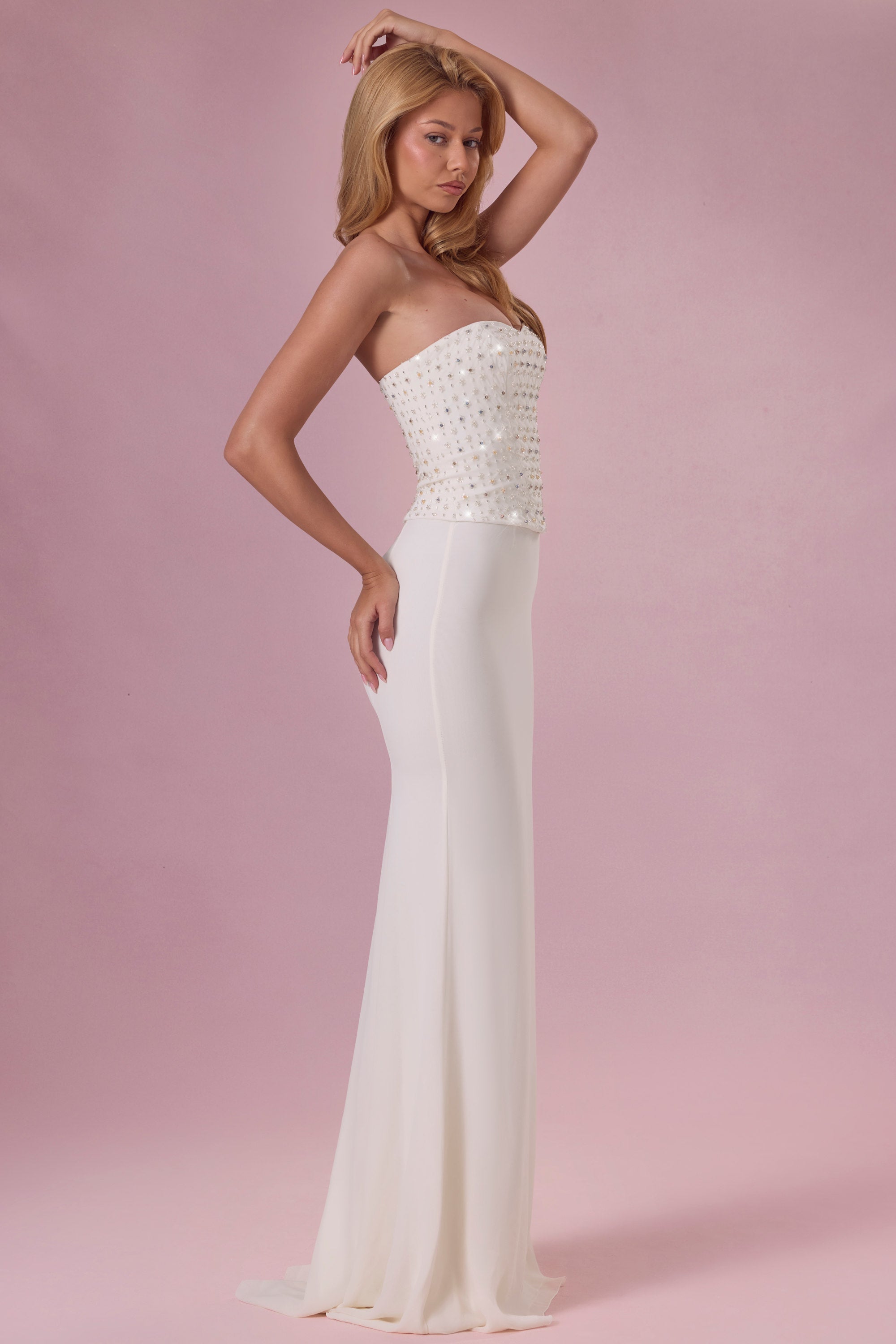 Mira Robe Gown Corset Sans Bretelles Ornée - Ivoire