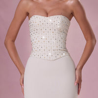 Mira Robe Gown Corset Sans Bretelles Ornée - Ivoire