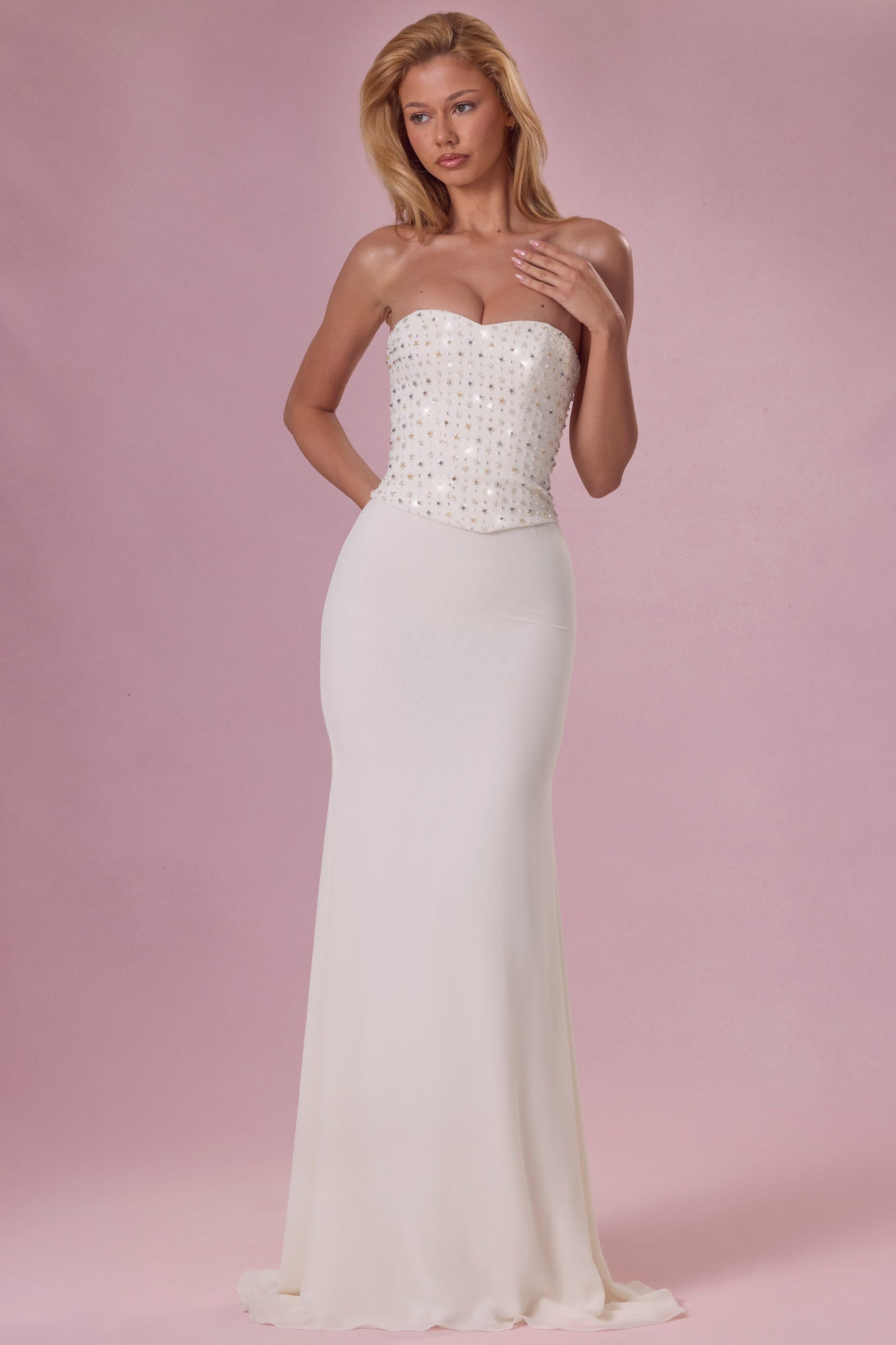Mira Robe Gown Corset Sans Bretelles Ornée - Ivoire