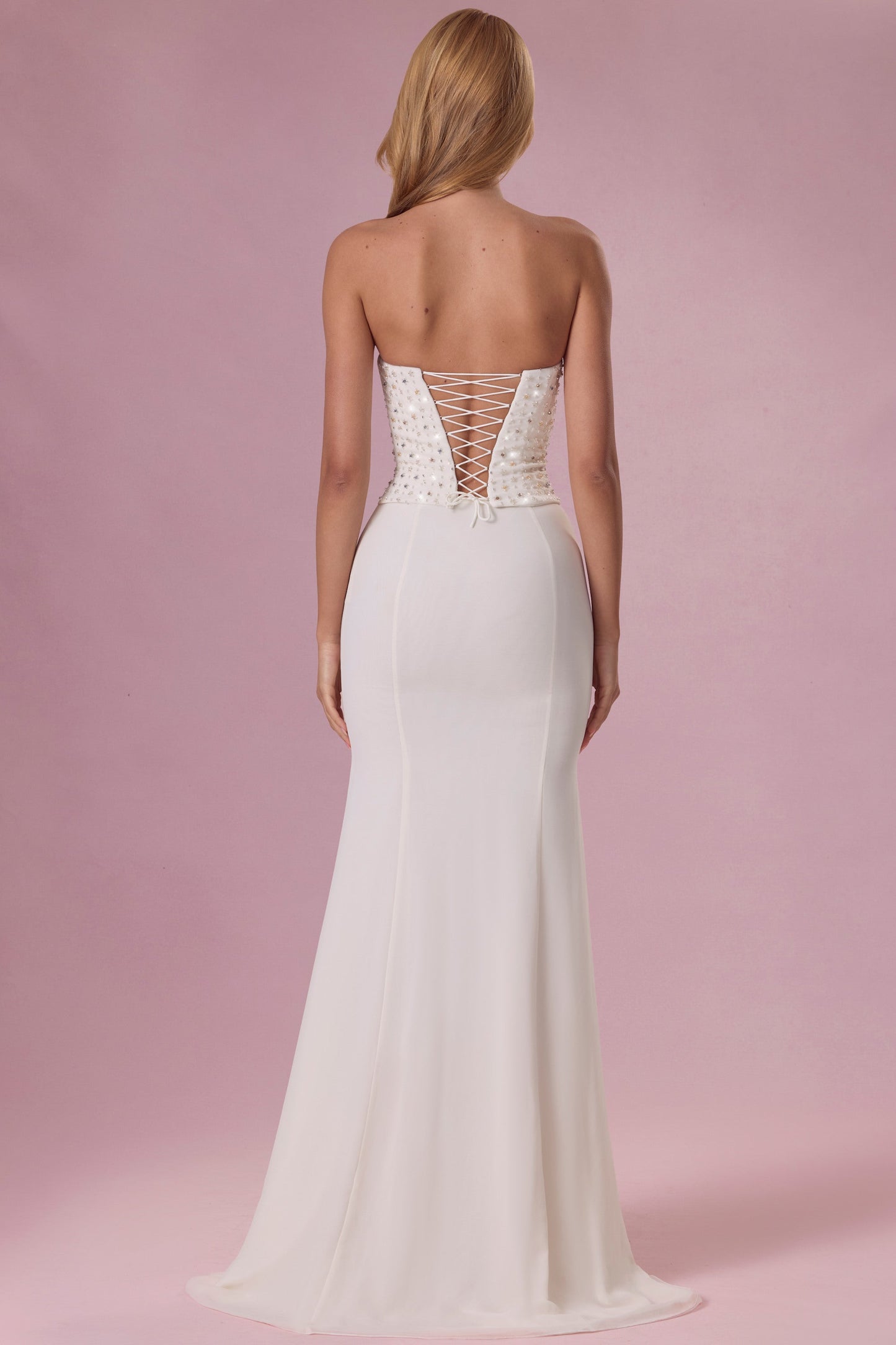 Mira Robe Gown Corset Sans Bretelles Ornée - Ivoire