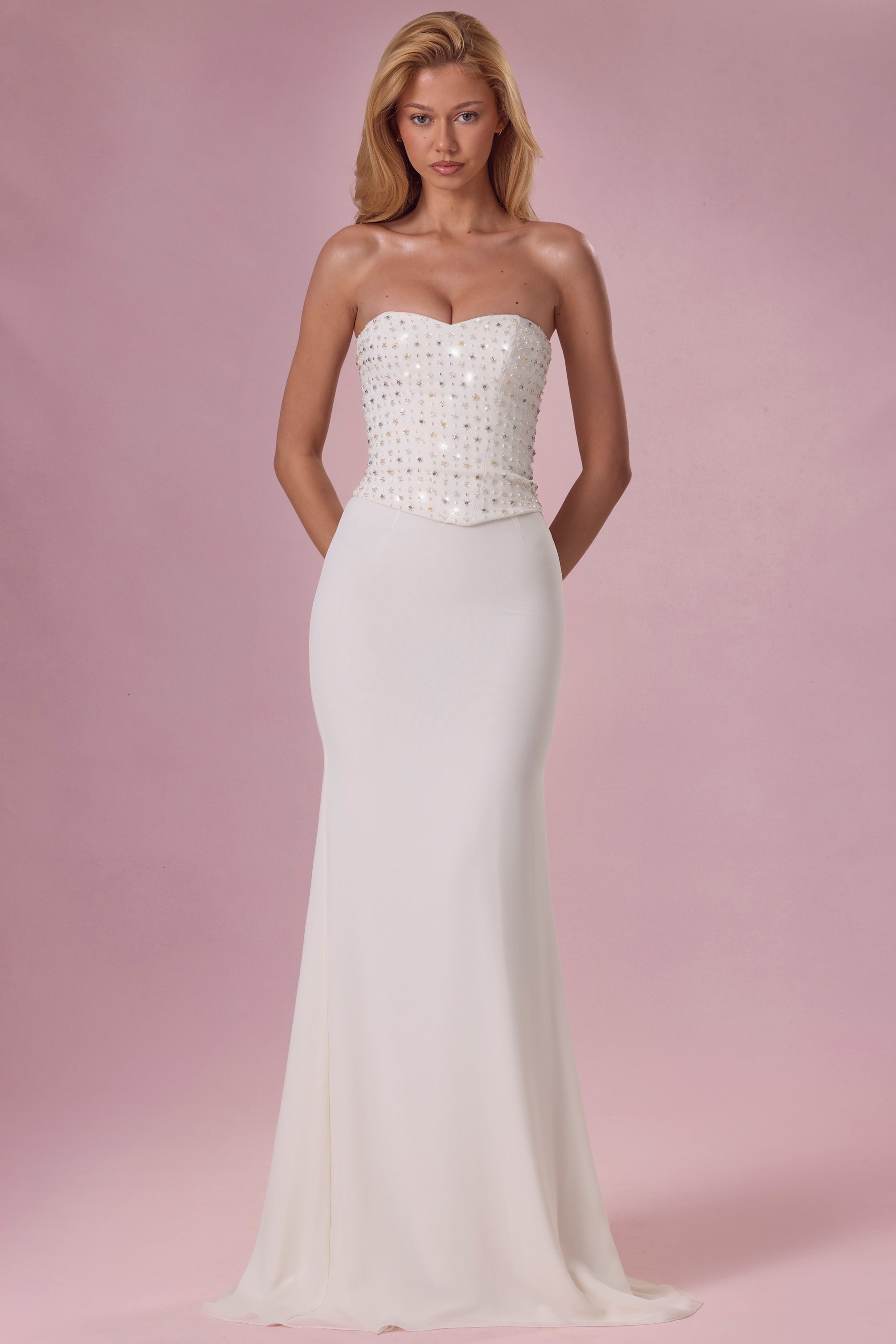 Mira Robe Gown Corset Sans Bretelles Ornée - Ivoire