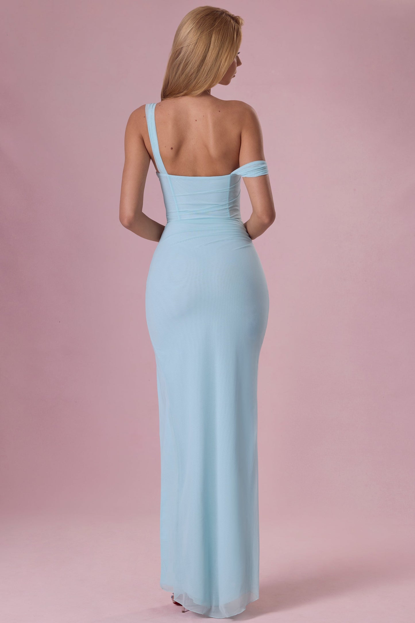 Seraphina Robe Gown Corset Drapé en Mesh Premium - Aqua Clair