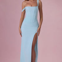 Seraphina Robe Gown Corset Drapé en Mesh Premium - Aqua Clair