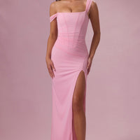 Seraphina Robe Gown Corset Drapé en Mesh Premium - Rose Bonbon