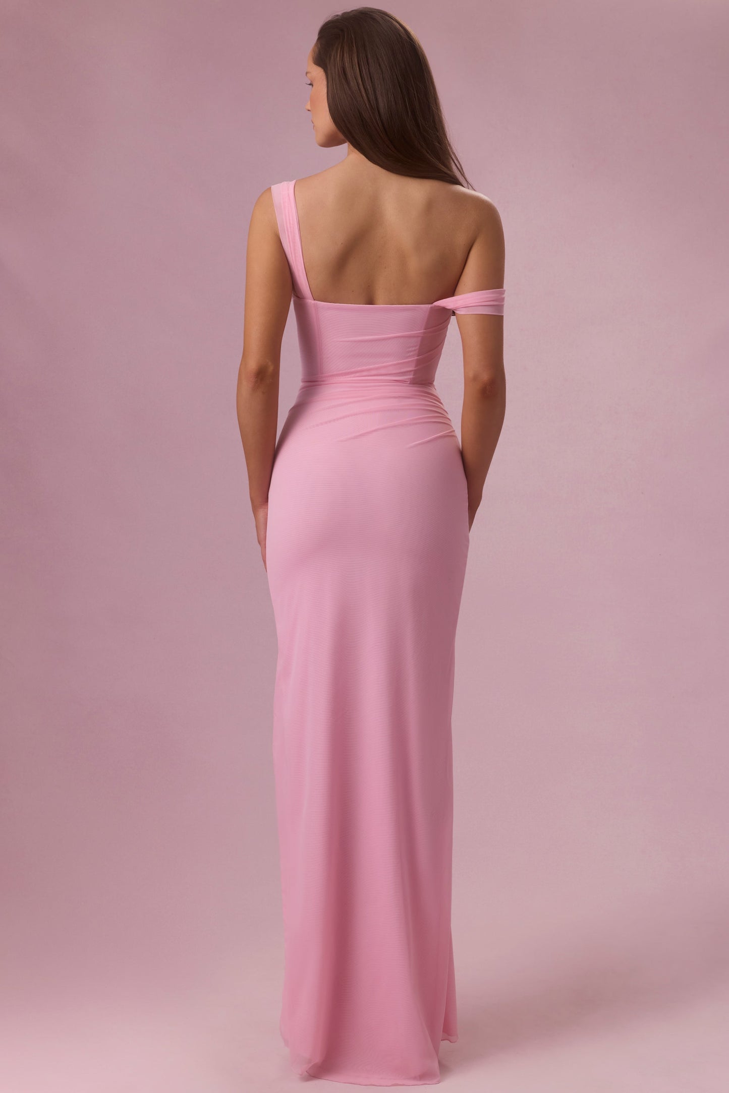 Seraphina Robe Gown Corset Drapé en Mesh Premium - Rose Bonbon