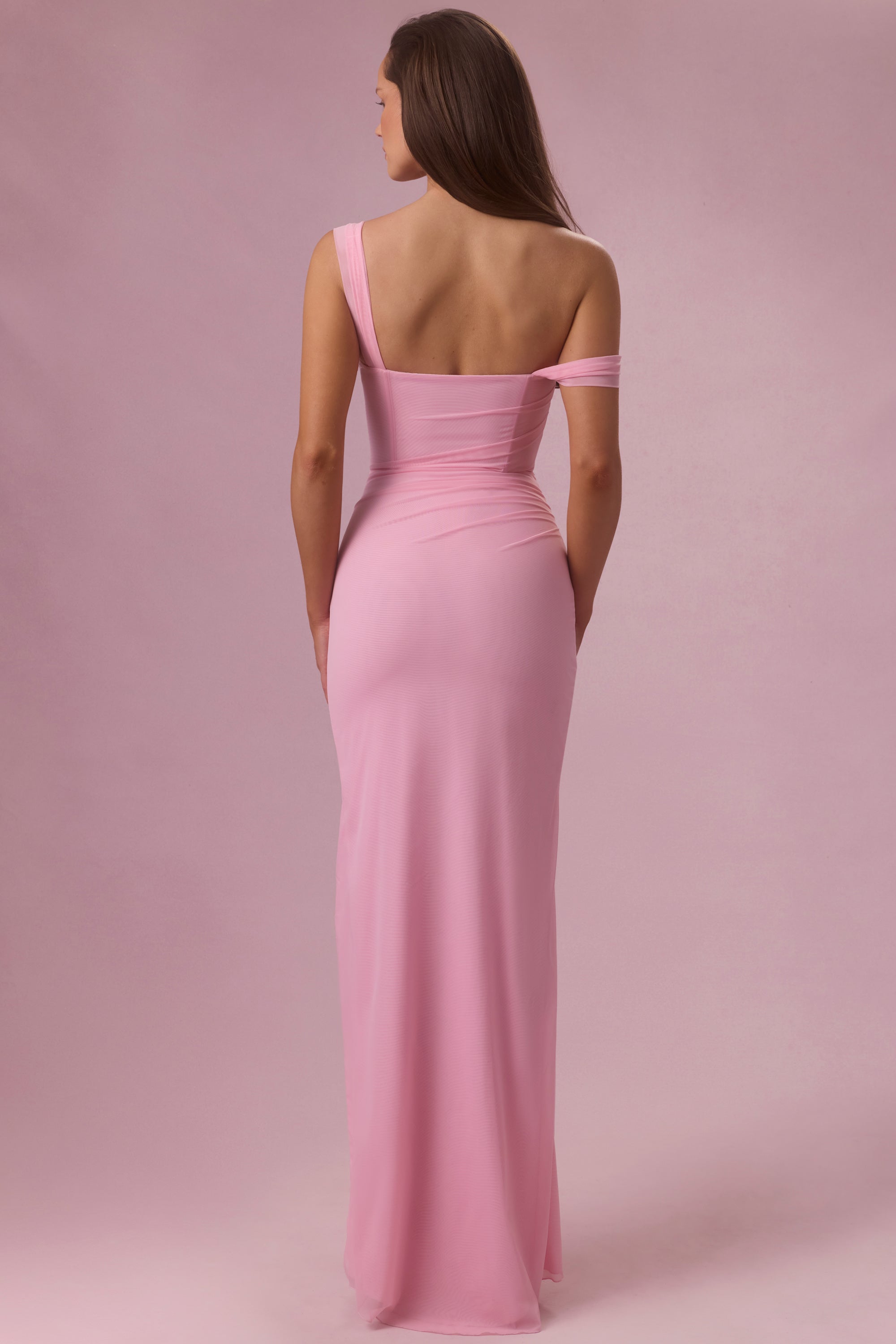 Seraphina Robe Gown Corset Drapé en Mesh Premium - Rose Bonbon
