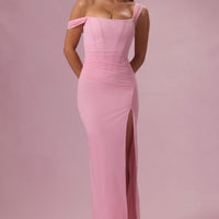 Seraphina Robe Gown Corset Drapé en Mesh Premium - Rose Bonbon