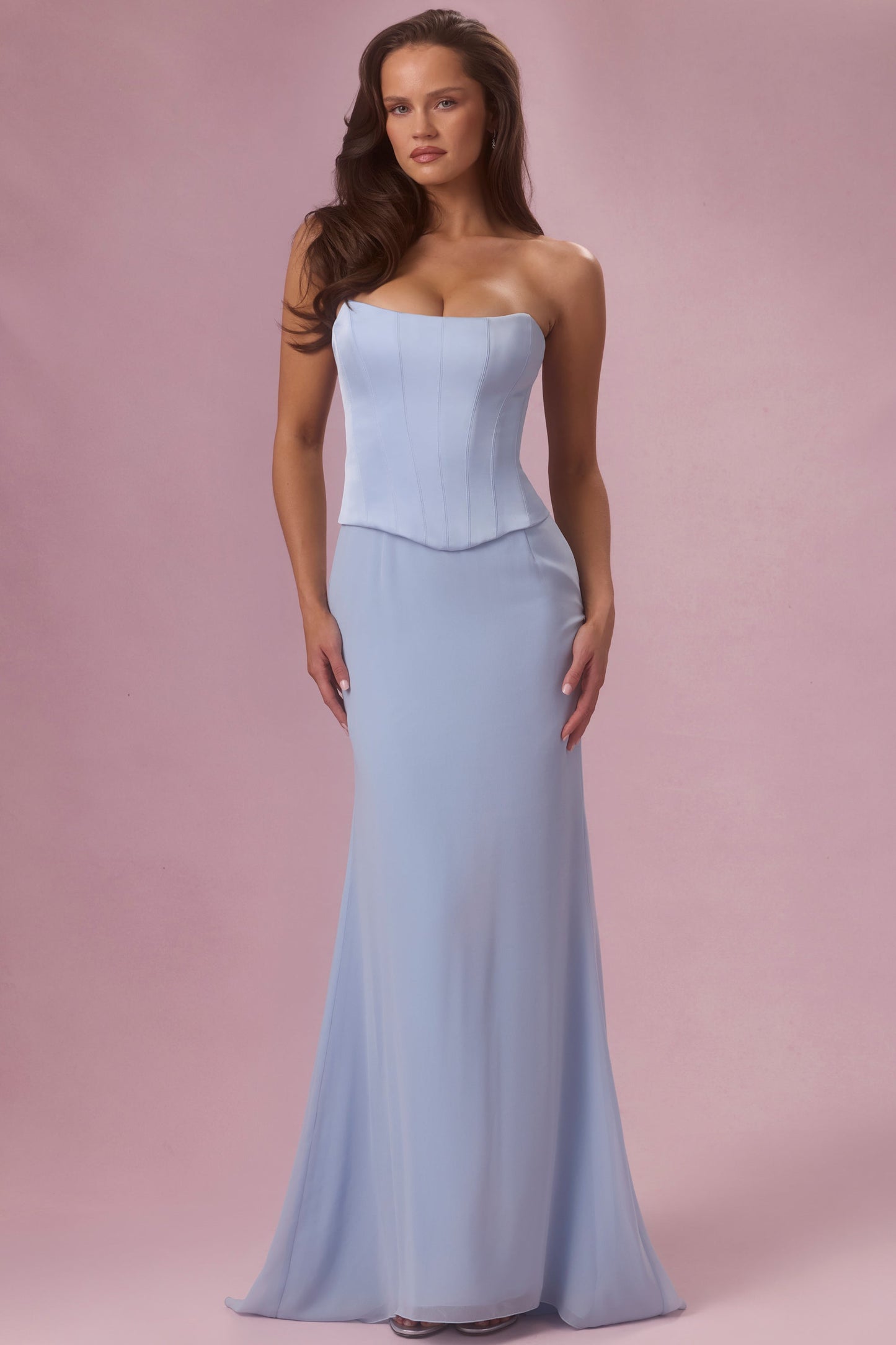 Eliana Robe de Demoiselle d'Honneur Corset en Satin Premium - Bleu Poudré