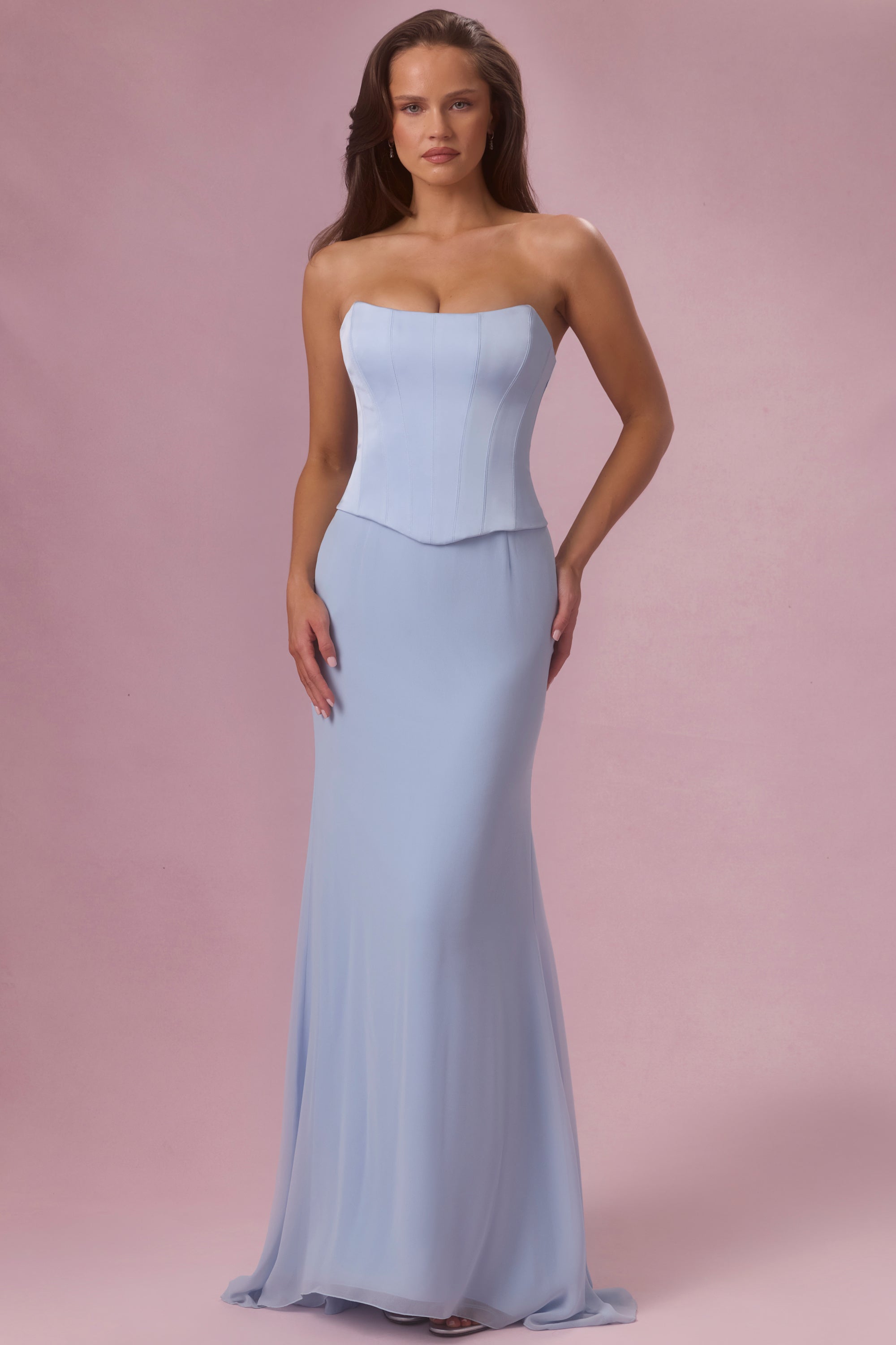 Eliana Robe de Demoiselle d'Honneur Corset en Satin Premium - Bleu Poudré