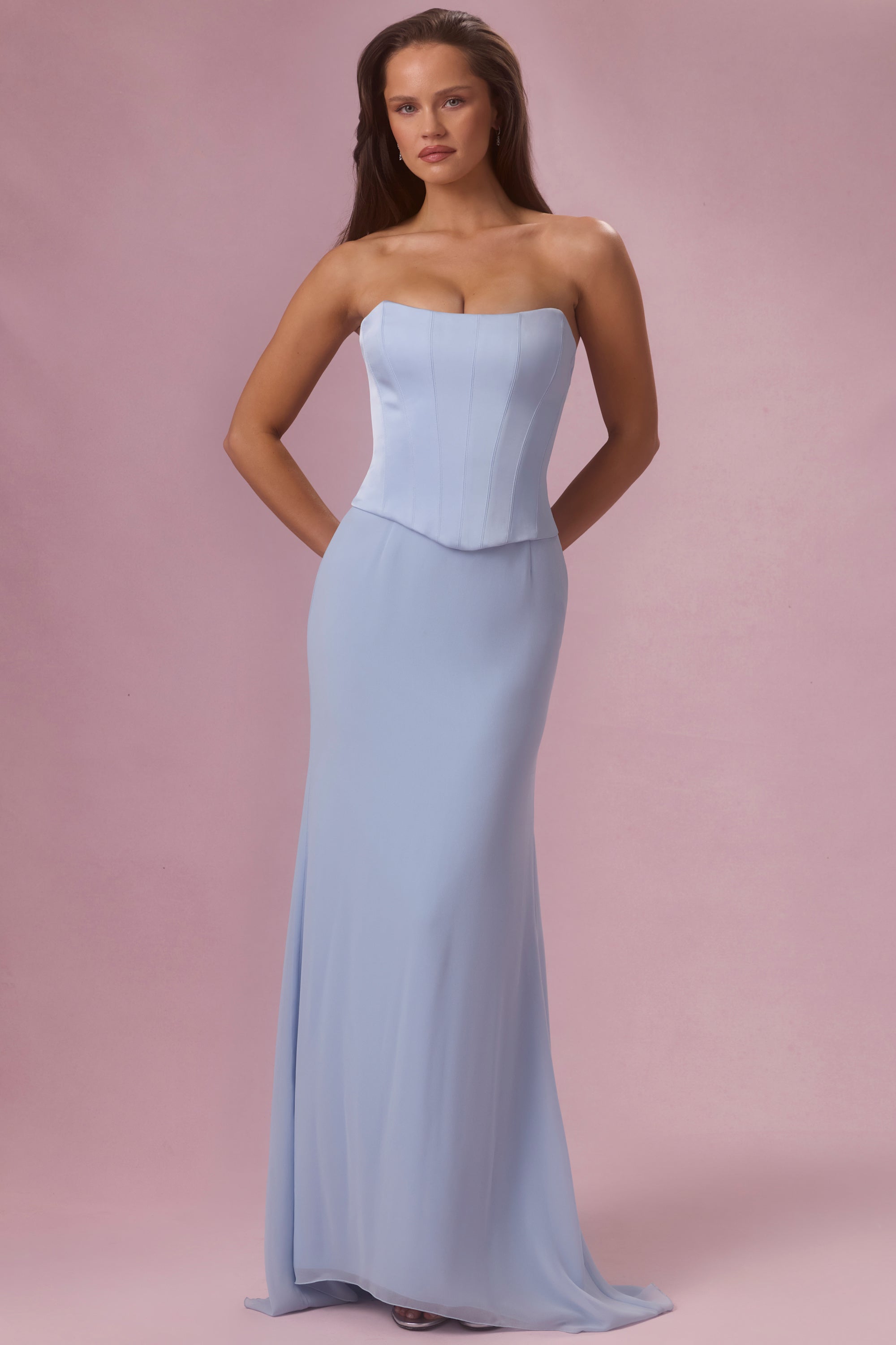 Eliana Robe de Demoiselle d'Honneur Corset en Satin Premium - Bleu Poudré