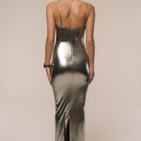 Zoe Pleated Satin Midi Dress - Or Léger